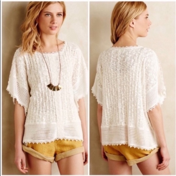 Anthropologie Tops - Anthro Meadow Rue White Eula Lace Poncho T…